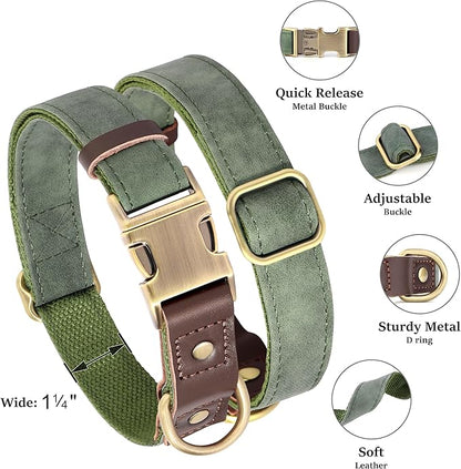 Didog Soft PU Leather Dog Collar for Large Dogs,Classic Adjustable Dog Collars with Quick Release Metal Buckle,Easy Clean and Comfortable with Nylon Lining,Green,XL Neck 20-27", Width 1¼"