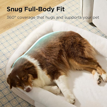 Bedsure XL Orthopedic Dog Beds Large Sized Dog - 360° Oval Bolster Large Dogs Bed for Senior Dogs with Waterproof Washable Cover, Extra Large Comfort Pet Sofa Couch with Ultra-Soft Fleece, Beige, 42"