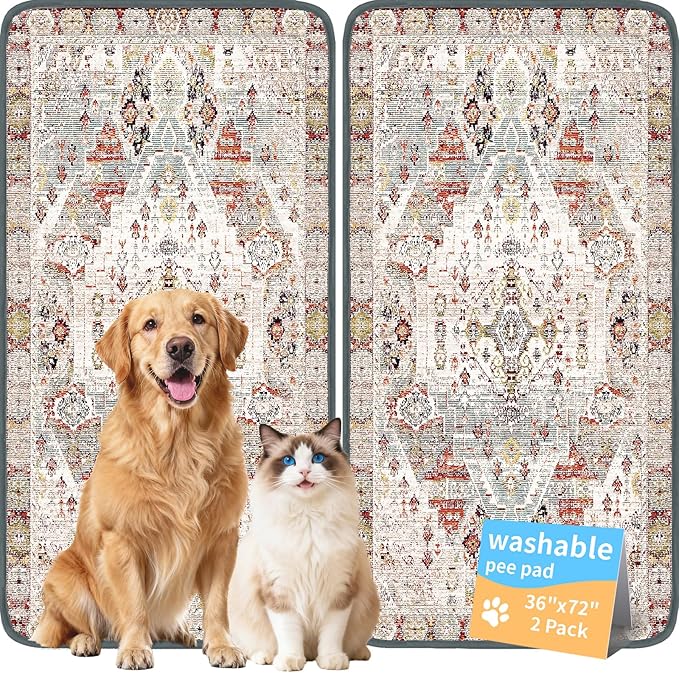 Washable Pee Pads for Dogs, Reusable Puppy Potty Training Pads, Ultra-Absorbent Thick Waterproof Leak-Proof Non-Slip Pads & Mat for Crate, Playpen, Floor, Whelping & Housebreaking , 2 Pack 36"x72"