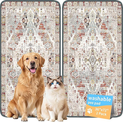 Washable Pee Pads for Dogs, Reusable Puppy Potty Training Pads, Ultra-Absorbent Thick Waterproof Leak-Proof Non-Slip Pads & Mat for Crate, Playpen, Floor, Whelping & Housebreaking , 2 Pack 36"x72"
