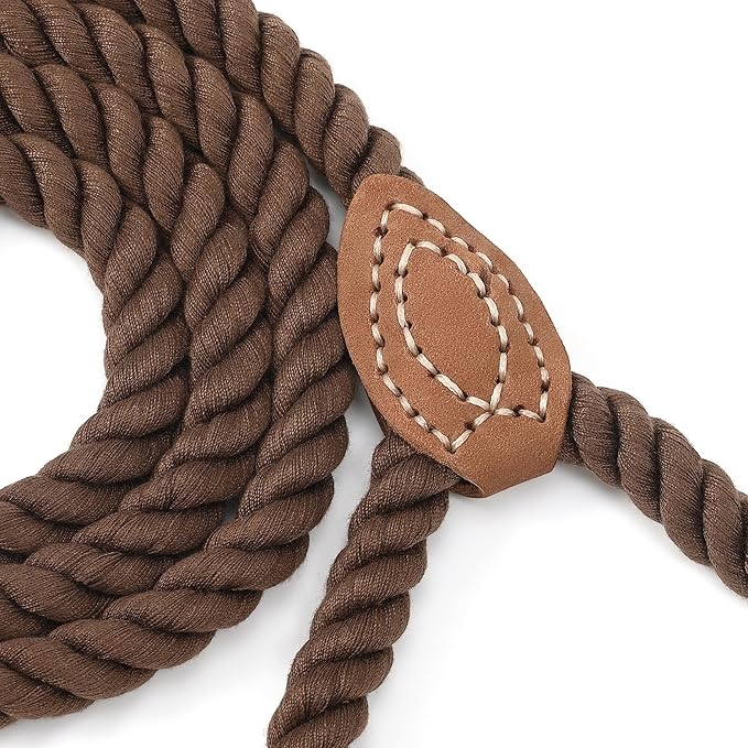 Mile High Life Dog Leash, Braided Cotton Rope Leashes with Leather Tip - Heavy Duty Metal Clasp, 6FT, 1/2" Thick - Wedding, Walking & Training Leash for Small Medium Large Dogs (Dark Brown)