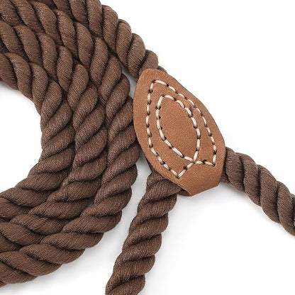 Mile High Life Dog Leash, Braided Cotton Rope Leashes with Leather Tip - Heavy Duty Metal Clasp, 6FT, 1/2" Thick - Wedding, Walking & Training Leash for Small Medium Large Dogs (Dark Brown)