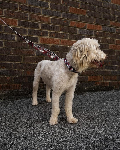 Country Brook Petz - Crimson and White Camo Everyday Dog Collar and Leash - Sports and Athletics Collection Featuring Spirited Designs (5/8 Inch, Small)