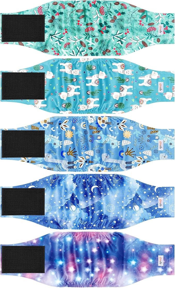 5 Pack Dog Diapers Male Reusable, Premium Belly Bands for Dogs, High Absorbing Male Dog Pee Wraps for Doggie in Incontinence or Excitable Urination Galaxy M