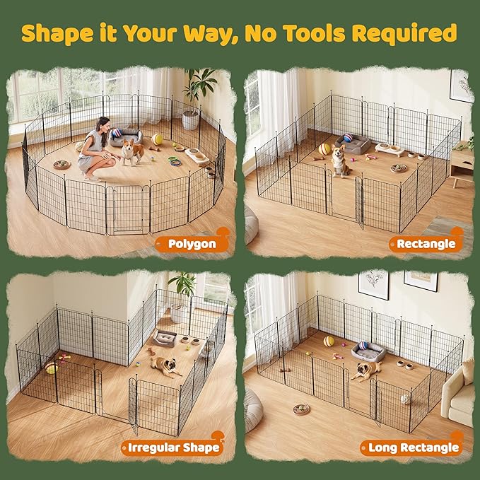 Yaheetech Expandable Dog Playpen, 16 Panel 32 inch Puppy Playpen with Door Indoor/Outdoor Pet Fence for Small Medium Dogs
