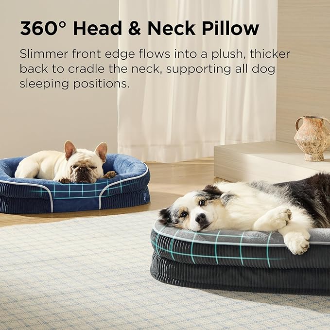 Bedsure Orthopedic Dog Beds Large Sized Dog - 360° Oval Bolster Large Dogs Bed for Senior Dogs with Waterproof Washable Cover, Big Comfort Pet Sofa Couch with Ultra-Soft Fleece, Navy Blue, 35"