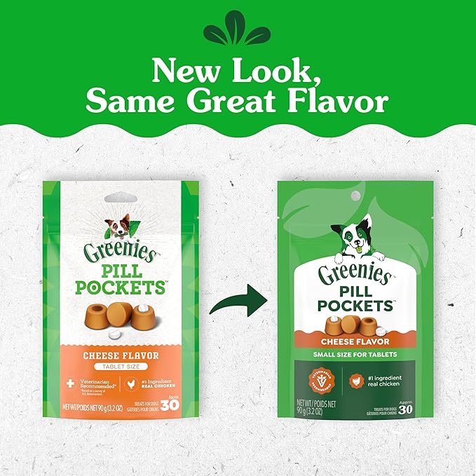 Greenies Pill Pockets for Dogs Small Size, Tablet Pill Treats for Dogs, Cheese Flavor, 3.2 oz. Pouch