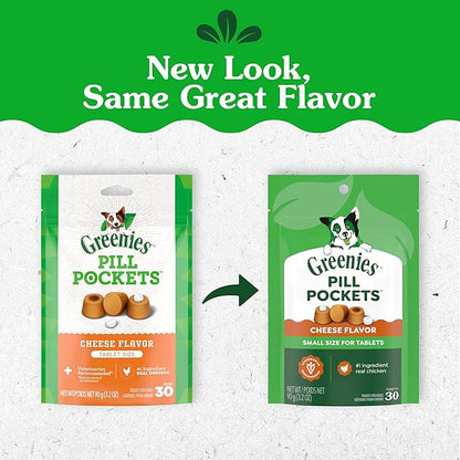Greenies Pill Pockets for Dogs Small Size, Tablet Pill Treats for Dogs, Cheese Flavor, 3.2 oz. Pouch