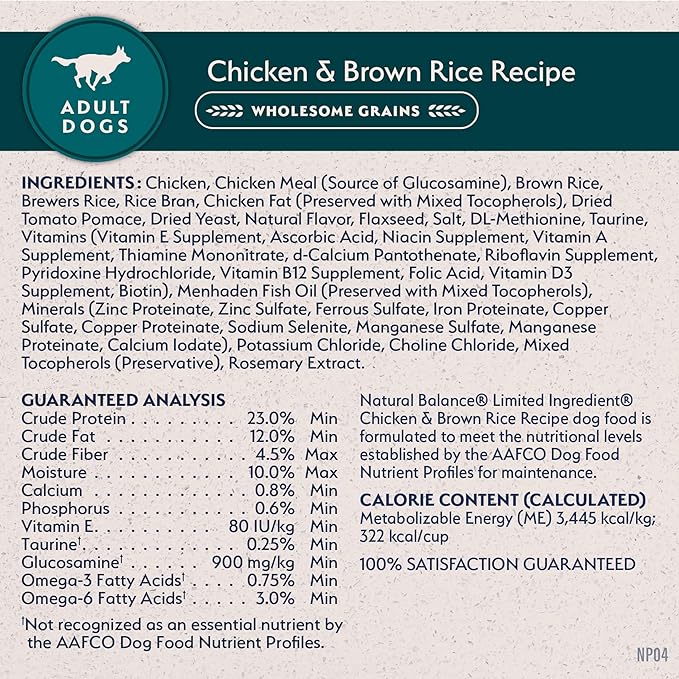 Natural Balance Limited Ingredient Adult Dry Dog Food with Healthy Grains, Chicken & Brown Rice Recipe, 4 Pound (Pack of 1)