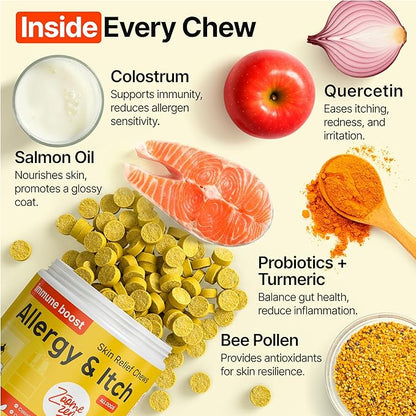 Dog Allergy Chews – Dog Allergy Relief, Itch Relief for Dogs – Anti Itch, Allergies & Immune Chews for Dogs with Omega 3 Fish Oil, Colostrum & Probiotics – 340 Count, Made in USA