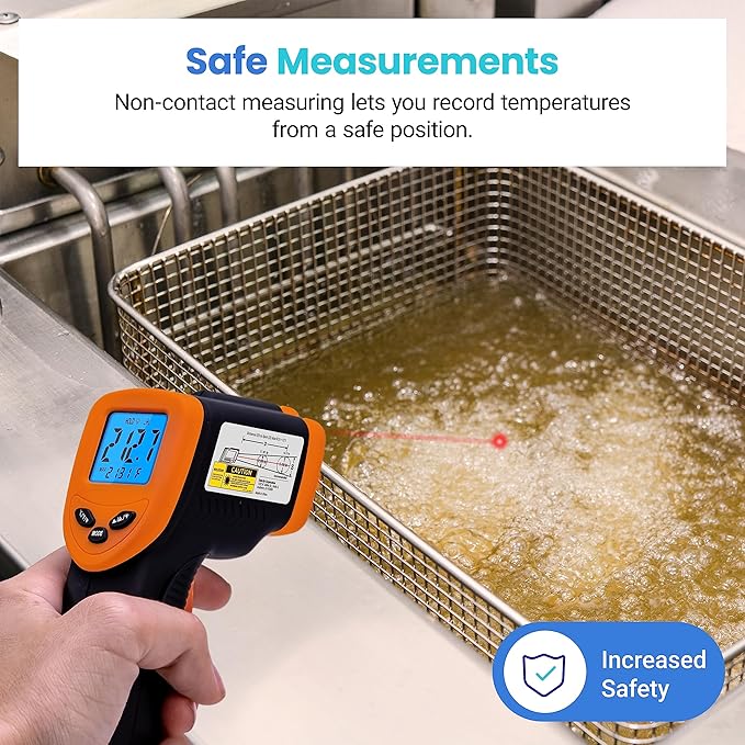 Etekcity Infrared Thermometer Laser Temperature Gun 774, Meat Food Candy Oven Thermometer for Griddle Accessories, Heat Gun for Cooking Refrigerator Tools, Adjustable Emissivity & Max Measure, Orange