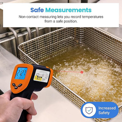 Etekcity Infrared Thermometer Laser Temperature Gun 774, Meat Food Candy Oven Thermometer for Griddle Accessories, Heat Gun for Cooking Refrigerator Tools, Adjustable Emissivity & Max Measure, Orange