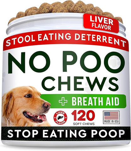 STRELLALAB No Poo Chews for Dogs - Stop Dog Poop Eating - Coprophagia & Stool Eating Deterrent with Probiotics, Digestive Enzymes & Immune Support - Liver Flavor - Made in USA - 120 Chews