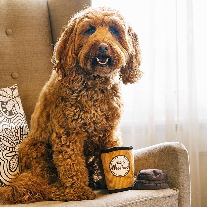 P.L.A.Y. Cute Plush Dog Toys - Coffee Shop Food Themed Durable Squeaker Chew Toy, Great for Puppies & Small, Medium, Large Dog Breeds - Machine Washable, Recycled Materials (Pup Cup Cafe Doggo's Java)