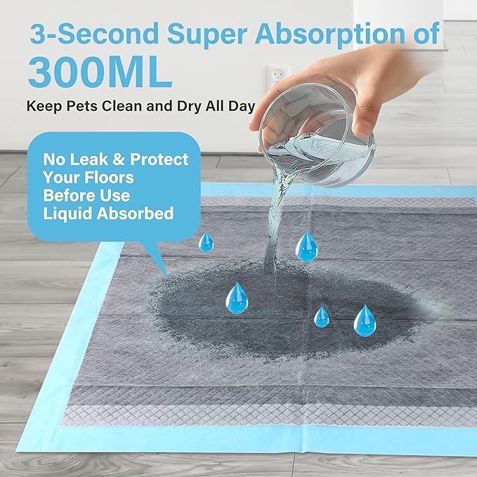 FluffyDream Ultra Charcoal Dog Training Pads with Leak-Proof Quick-Dry Urine Odor Design for Potty Training,23"X23"(40PCS) Improved Quality Pee Pads for Dogs, Super Absorbent Disposable Underpads