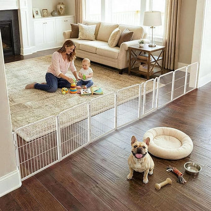 FXW Dog Gate Extra Wide Designed for Indoor Use, Adjustable Width Up to 183-inch Wide (24" H 8 Wire Panels for Puppies and Small Dogs), White