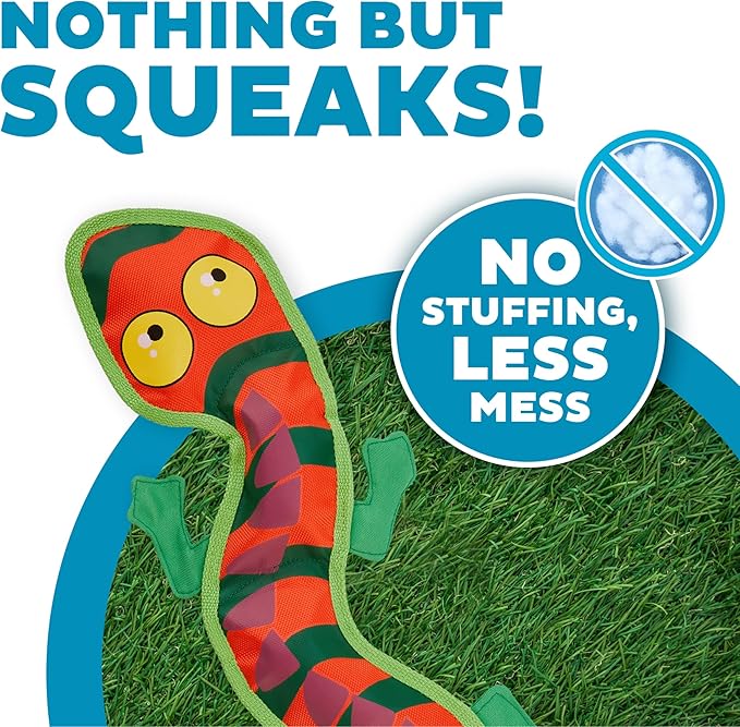 Outward Hound Fire Biterz Gecko Plush Firehose Material Interactive Dog Toy, Large