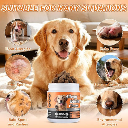 Dog Allergy Chews 200PCS – Supports Skin & Coat Health – Helps Reduce Mild Itching & Scratching – Immune & Allergy Support – with Probiotics & Borage Oil