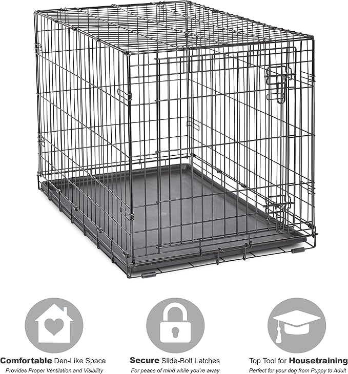 Midwest Homes for Pets 36-Inch New World Crate for Medium-Large Breeds, 41-70 lbs, Single Door Folding Dog Crate, Leak-Proof Tray & Secure Latch, Portable, Durable & Easy to Assemble