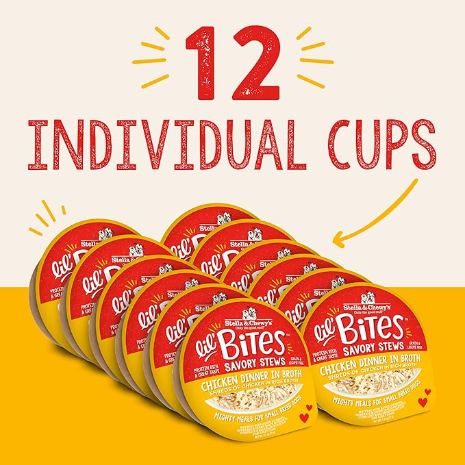 Stella & Chewy's Lil Bites Savory Stews for Small Breeds Chicken Dinner in Broth,2.7 oz. Cups,(Pack of 24)