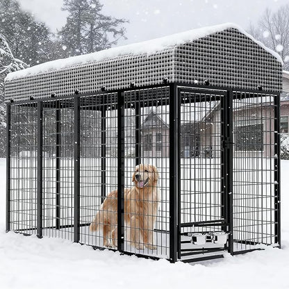 Large Dog Kennel Outside with Roof, Heavy-Duty Indoor Outdoor Dog Run Dog Enclosure with Removable Cover, Dog Pens Outside Playpen with Latch-Lock & Swivel Feeding Door, 4x8x6 Ft