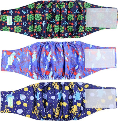 wegreeco Washable Dog Diapers - Washable Male Dog Belly Wrap - Pack of 3 (Turtle, XX-Large)