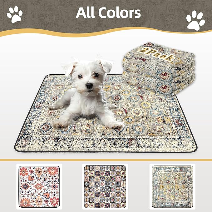 SCLOSE Washable Pee Pads for Dogs Large 2 Pack, 48" x 48" Reusable Puppy Pads Waterproof Dog Rugs, Super Absorbent, Leakproof, Dog Crate Pad, Playpen Mat, Whelping Pads, Vintage