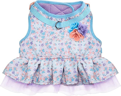 Blueberry Pet New Soft & Comfy Made Well Lovely Floral No Pull Mesh Dog Costume Harness Dress in Lavender, Chest Girth 19"-21", Small, Adjustable Harnesses for Dogs