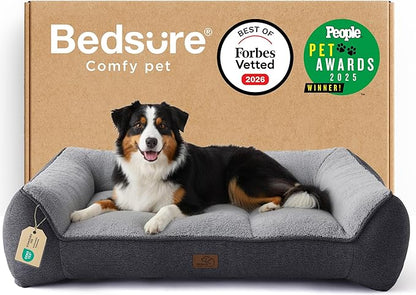 Bedsure SupportMax™ XL Pro Orthopedic Dog Beds Large Sized Dog - As Seen on TV Extra Thick Supportive Dogs Couch with Waterproof Washable Cover, Extra Large Comfort Pet Sofa with Sherpa, Grey, 45"