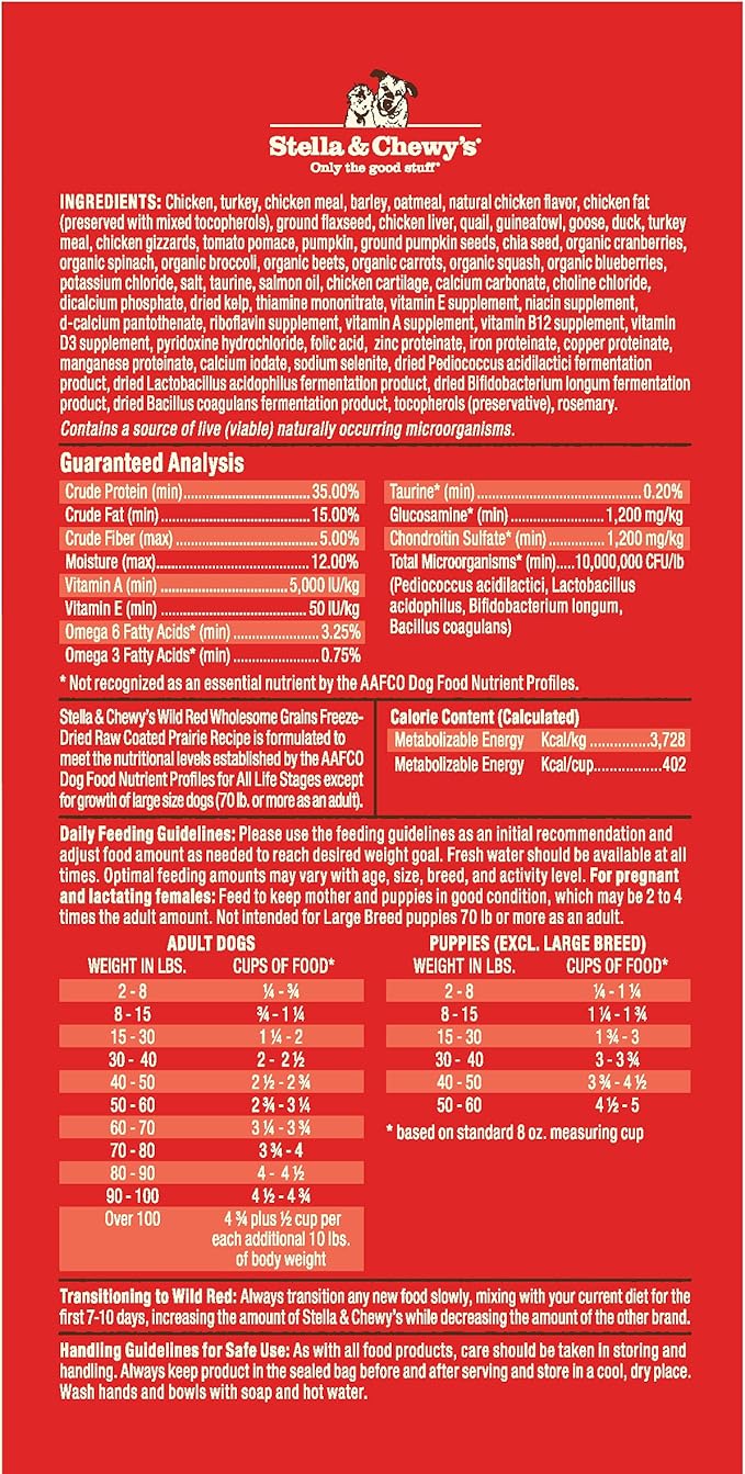 Stella & Chewy's Wild Red Dry Dog Food Raw Coated High Protein Wholesome Grains Prairie Recipe, 3.5 lb. Bag