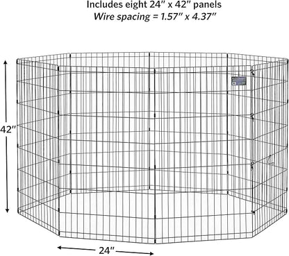 MidWest Homes for Pets Folding Metal Dog Exercise Pen, Indoor/Outdoor Playpen with No Door, Provides 16 Sq Feet of Play Space, 42-Inches Tall, Black E-Coated
