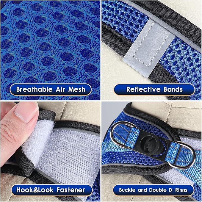 YIMEIS Dog Harness and Leash Set, No Pull Soft Mesh Pet Harness, Reflective Adjustable Puppy Vest for Small Medium Large Dogs, Cats (Royal Blue & Black, X-Small (Pack of 1)