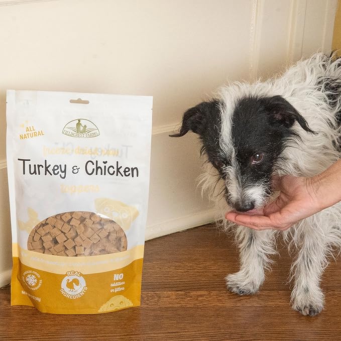 Fieldcrest Farms Freeze-Dried Raw Turkey & Chicken Dog Food Toppers or Treats, All Natural Real Ingredients, No Additives or Fillers, Protein & Flavor Boost, 12 oz
