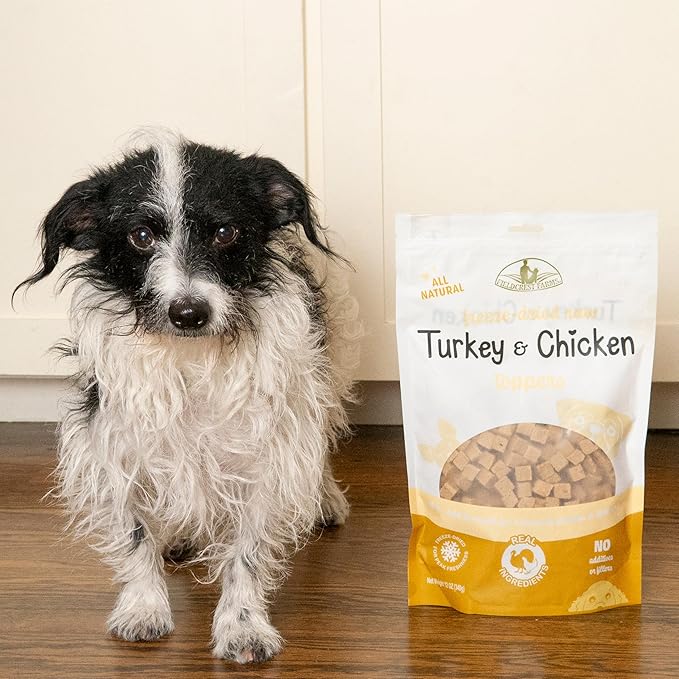 Fieldcrest Farms Freeze-Dried Raw Turkey & Chicken Dog Food Toppers or Treats, All Natural Real Ingredients, No Additives or Fillers, Protein & Flavor Boost, 12 oz