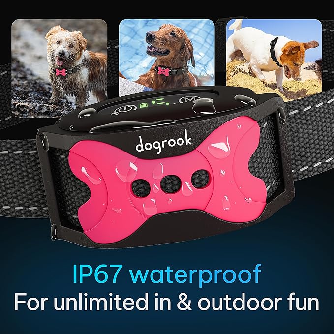 DogRook Rechargeable Dog Bark Collar - No Shock Dog Training Smart Collar - Beep & Vibration Stop Barking Dog Devices - No Bark Collar - Martingale Collars for Large Dog, Medium & Small - 12-110 lbs