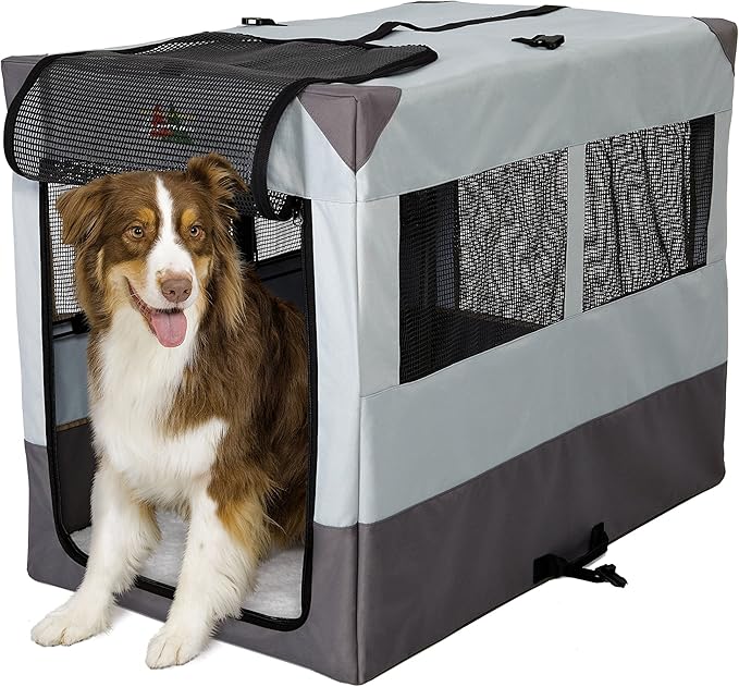 MidWest Homes for Pets Canine Camper Sportable, 42-inch Portable Tent Crate for Dogs, Soft-Sided, Folding Frame, Mesh Windows, Zip Door, Water-Resistant, Includes Pad