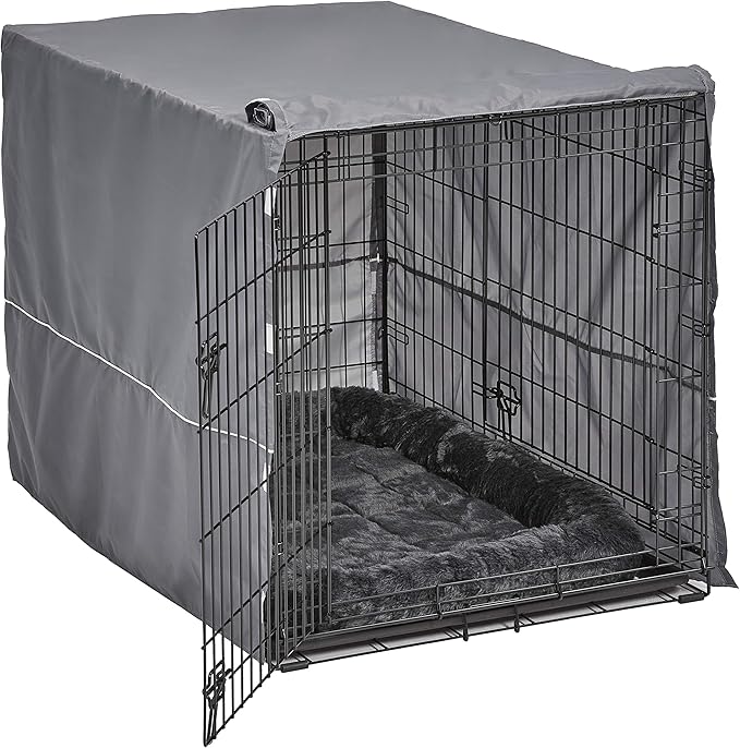 MidWest Homes for Pets Double Door 42-inch Dog Crate Kit, Bundle Includes a Two-Door Cage, Matching Gray Bed and Crate Cover, For Large Sized Breeds