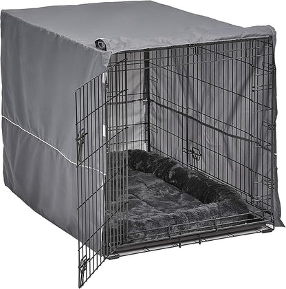 MidWest Homes for Pets Double Door 42-inch Dog Crate Kit, Bundle Includes a Two-Door Cage, Matching Gray Bed and Crate Cover, For Large Sized Breeds