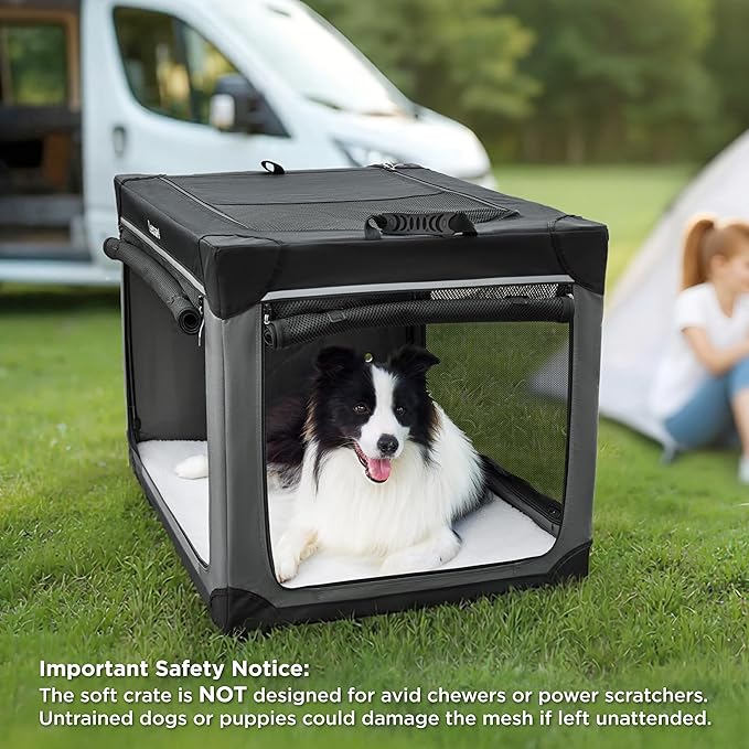 Lesure Shown on TODAY Show Soft Collapsible Dog Crate - 36 Inch Portable Travel Crate for Large Dogs Indoor & Outdoor, 4-Door Foldable Pet Kennel with Mesh Windows, Black