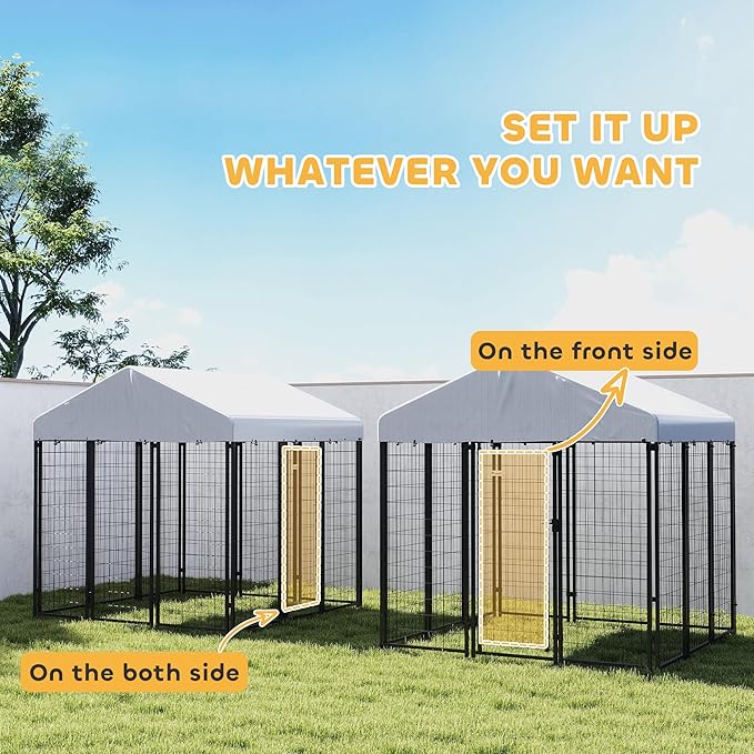 PawHut Outdoor Dog Kennel with Roof, 6' x 6' x 6' Heavy Duty Welded Wire Dog Playpen Enclosure with Escape-Proof Lock, UV-Resistant & Waterproof Cover, for Large Dogs, Chickens, Ducks, Silver