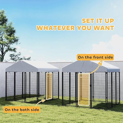 PawHut Outdoor Dog Kennel with Roof, 6' x 6' x 6' Heavy Duty Welded Wire Dog Playpen Enclosure with Escape-Proof Lock, UV-Resistant & Waterproof Cover, for Large Dogs, Chickens, Ducks, Silver