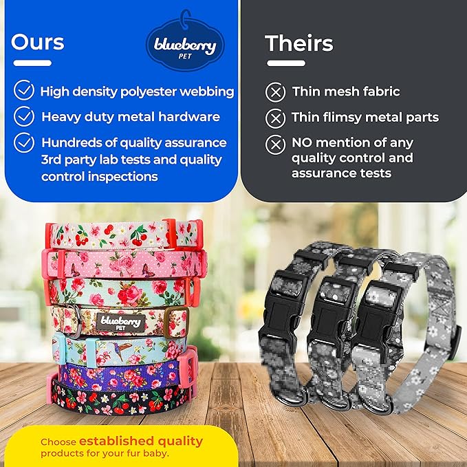 Blueberry Pet Spring Scent Rose Print Dog Collar, Small, Adjustable, Neck 12-16", Award Winning, Eco-Friendly, Pink Girl Dog Collars, Puppy Collars, Dog Collars for Medium Dogs