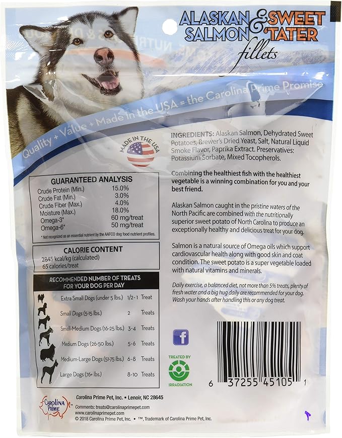 Carolina Prime Pet 45106 Salmon And Sweet Tater Fillets Treat For Dogs ( 1 Pouch), One Size , 12 Ounce (Pack of 1)