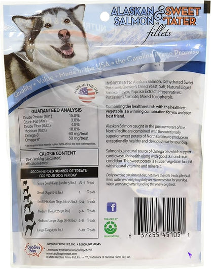 Carolina Prime Pet 45106 Salmon And Sweet Tater Fillets Treat For Dogs ( 1 Pouch), One Size , 12 Ounce (Pack of 1)