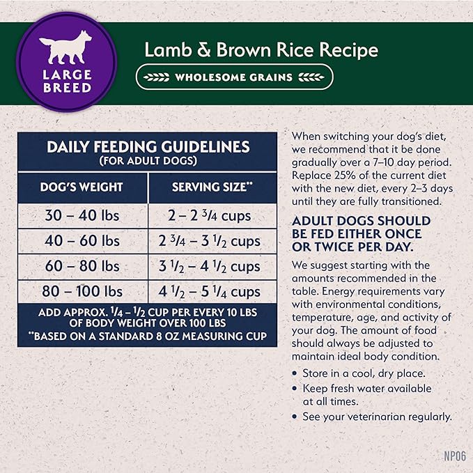 Natural Balance Limited Ingredient Large Breed Adult Dry Dog Food with Healthy Grains, Lamb & Brown Rice Recipe, 12 Pound (Pack of 1)
