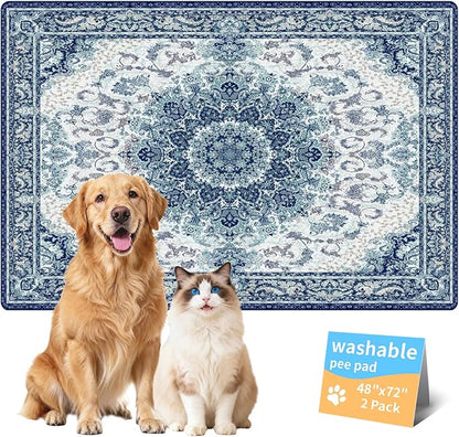 Washable Pee Pads for Dogs, Reusable Puppy Potty Training Pads, Ultra-Absorbent Thick Waterproof Leak-Proof Non-Slip Pads & Mat for Crate, Playpen, Floor, Whelping & Housebreaking , 2 Pack 48"x72"