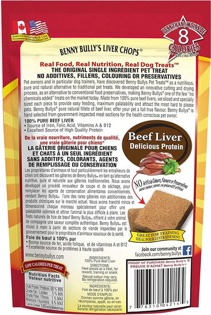 BENNY BULLYS Chops Beef Liver Dog Treats, Freeze-Dried, Low Fat, High Energy & Nutrient Rich Food for Your Furry Friend, All Natural Ingredients, 40g - Entry