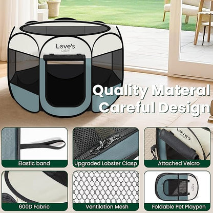Love's cabin Pet Puppy Dog Playpen, Medium Dog Tent Crates Cage Indoor/Outdoor, Portable Playpen for Cat, Foldable Pop Up Dog Kennel Playpen with Carring Case, Removable Zipper Top, Moss Green