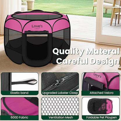 Love's cabin Pet Puppy Dog Playpen, Medium Dog Tent Crates Cage Indoor/Outdoor, Portable Playpen for Cat, Foldable Pop Up Dog Kennel Playpen with Carring Case, Removable Zipper Top, Pink