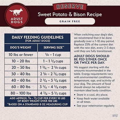Natural Balance Limited Ingredient Reserve Grain Free Sweet Potato & Bison Dry Dog Food for Adults, Sensitive Stomach, 12 lb (Pack of 1)